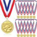 12 Pieces Gold Medals for Awards - Winner Medal Metal with Neck Ribbon Prizes for Kids, Adults, Sports Day, Spelling Bees, Competitions, Party, 2 Inches (Baseball)