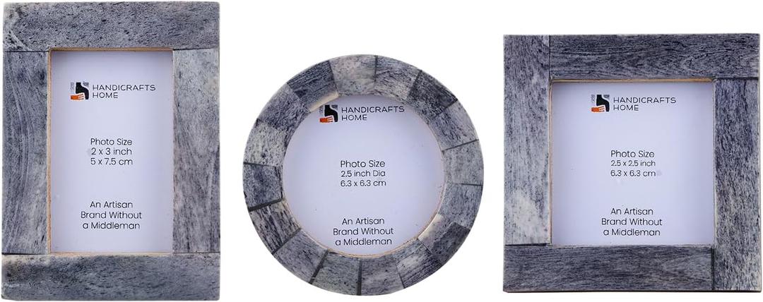 Handicrafts Home Baby Picture Frame Set of 3 Grey Bone Inlay Mini Frames for Baby Photos, Nursery Decor & Kids Room Decor  Ultrasound Keepsake Photo Frames for Newborn, Mom & Grandparent Gifts (2x3'' - 2.5x2.5'' -2.5'')