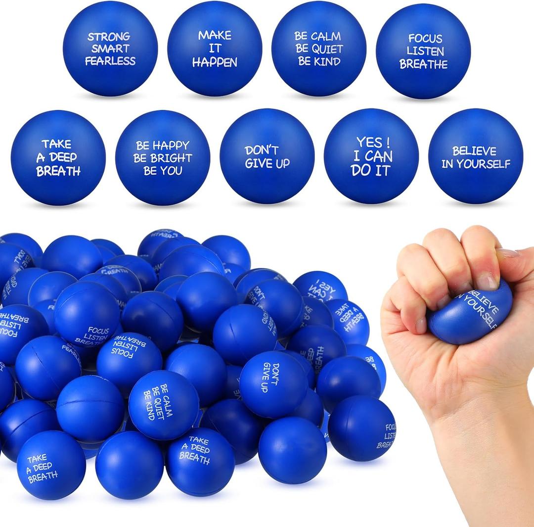 Shappy 72 Pcs Inspirational Stress Relief Balls Motivational Stress Ball Encouraging PU Bulk Balls for Adults Small Therapy Fidget Relief Toys for Valentines Gifts (Blue)