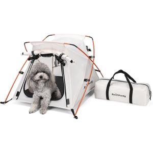Dog Tent Cat Tent with Aluminum Poles and Camping Mat, Outdoor Waterproof Pet Tent with Zippered Mesh Door, Dog House, Cat House, Pet Playpen, Portable and Collapsible (White, Small)