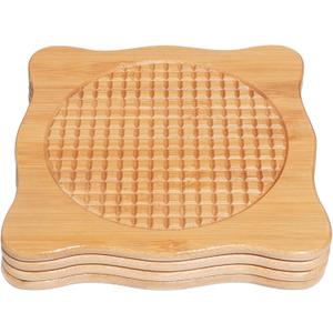 Bamboo Trivets for Hot Dishes, Hot Pots and Pans, 7.5 Inch Thick Heat Resistant Large Coaster for Kitchen, Hot Pads, Kitchen Essentials, Kitchen Decor for Table & Countertop, 4 Pcs Square