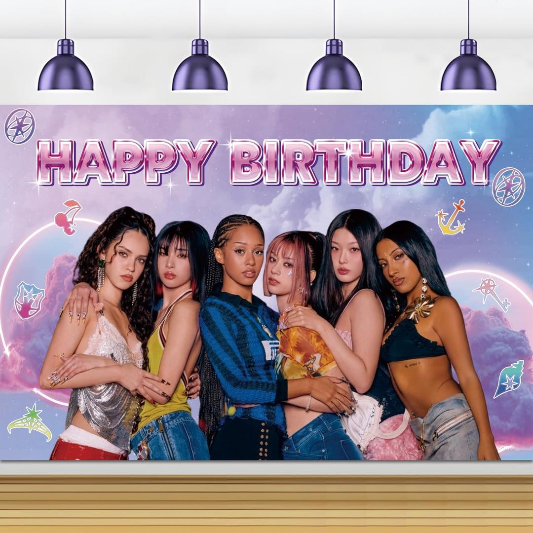 Birthday Decorations Poster Backdrop Banner 5x3Ft Fashion Music Themed Happy Birthday Party Decorations Banner Background Photo Booth Props for Home Office Birthday Party Supplies