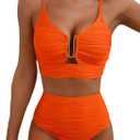 Herseas 2 Piece Bikini Set U-Wire Cutout Popular Swimsuit High Waisted Textured 2026 Summer Beach Swim Bathing Suits (Large, Orange)