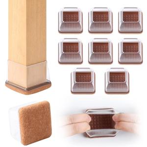 Ezprotekt 8 Pcs Extra Large Square Chair Leg Floor Protectors, Silicone Felt Furniture Pads for Hardwood Floor, Dining Table Bar Stool Leg Protectors Leg Cups Covers (XL Fit: 1.5" - 2", Clear)