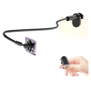 Magnetic Phone Holder for Bed Laying Down with Remote Page Turner, Bedside Gooseneck Phone Stand with Clicker for Reading, Flexible Mount with Wireless Scrolling Ring for iPhone/Tiktok/Short Video