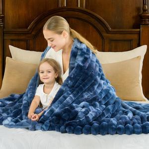 Cozy Bliss Faux Fur Throw Blanket for Couch, Cozy Warm Plush Striped Blanket for Sofa Bedroom Living Room, 60 x 80 Inches Tie-dye Blue