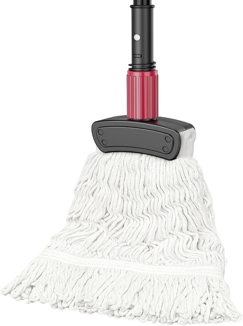 Commercial Mops for Floor Cleaning - Looped-End Heavy Duty Wet Mop with Long Handle for Hardwood Wood Tile Vinyl - Reusable Cotton Head for Home Garage Kichen Bathroom