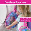 Barbie Soft Potty Training Seat for Toilet with Storage Hook, Cushioned Non-Slip Potty Ring with Splash Guard, Built-in Handles for Toddlers, Pink & Blue Barbie Theme