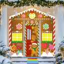 5Pcs Christmas Gingerbread Door Cover Decorations - Porch Banner Front Backdrop Rainbow Rug for Xmas House Classroom Office Outdoor Holiday Party Decor