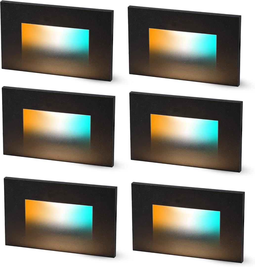 CLOUDY BAY 120V 5CCT Dimmable LED Indoor Outdoor Step Light,2700K/3000K/3500K/4000K/5000K,Stair Light,Black,Pack of 6