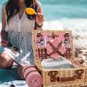 Picnic Basket with Blanket and Wine Pouch for 2, Wicker Picnic Set with Insulated Liner Cooler Bag Hamper for Camping,Wedding - Red Gingham