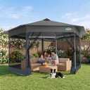 COBIZI 16x16 Pop Up Gazebo Tent with Mosquito Netting, Gazebos on Clearance, Hexagonal Outdoor Canopy Shelter, Patented Center Lock 6-Sided Portable Gazebos, Pop Up Canopy Tent for Backyard, Gray