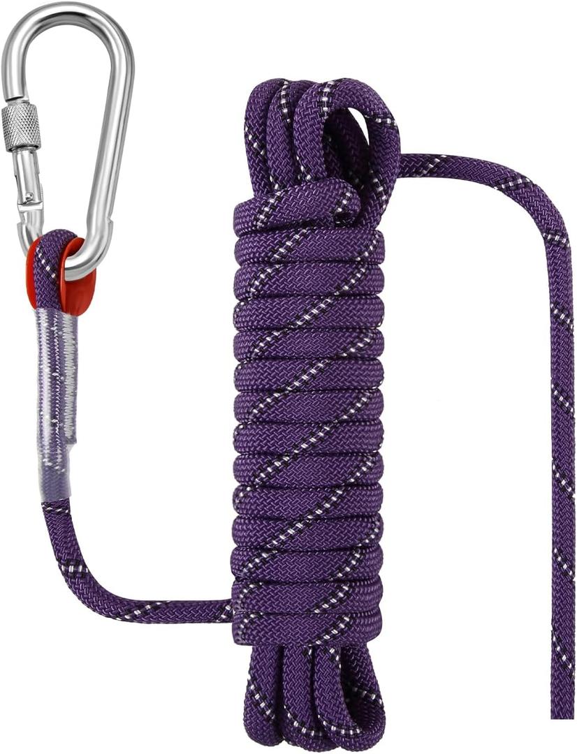 1/2 in x 15 FT Outdoor Rope for Marine, Hunting, Boating, Fishing, Rafting, Camping, Hiking, Anchor, Mooring, Floating, Dock Lines, Kayak, Canoe, Rescuing Purple with Hook
