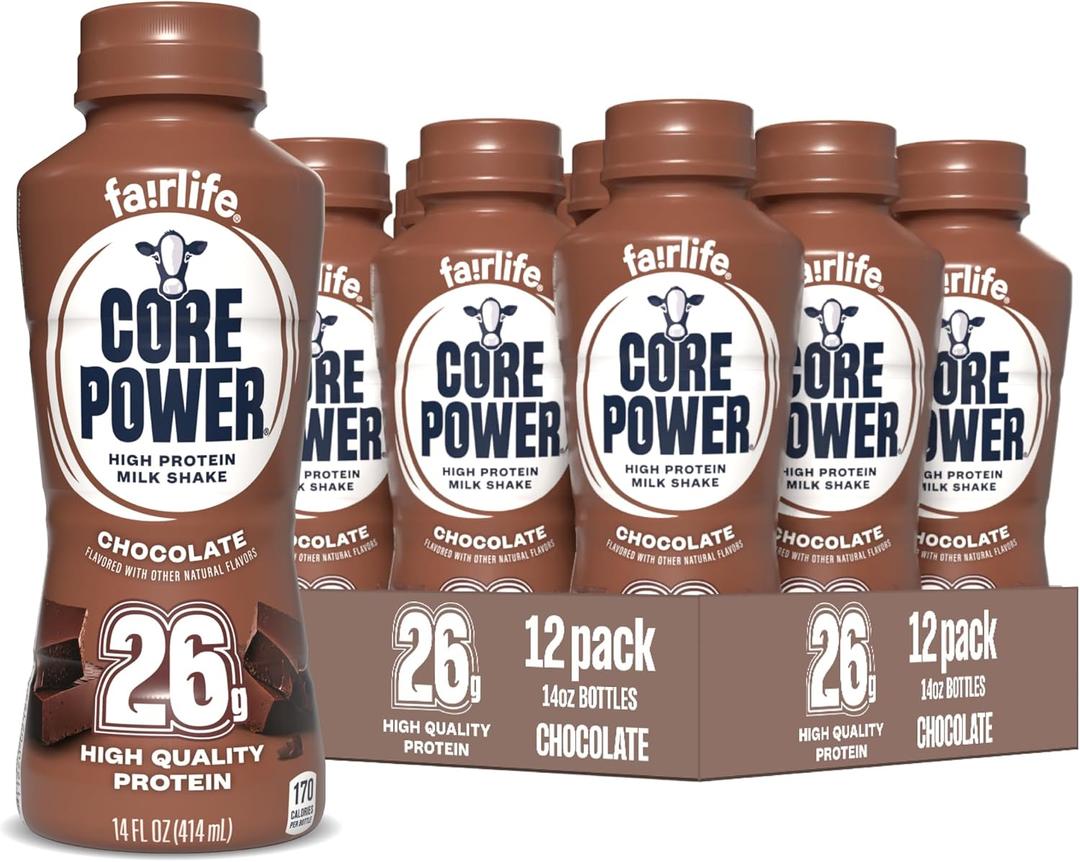 Core Power Protein Shake, Chocolate, 26g Bottle, 14oz, 12 Pack (EXP 09/07/26)
