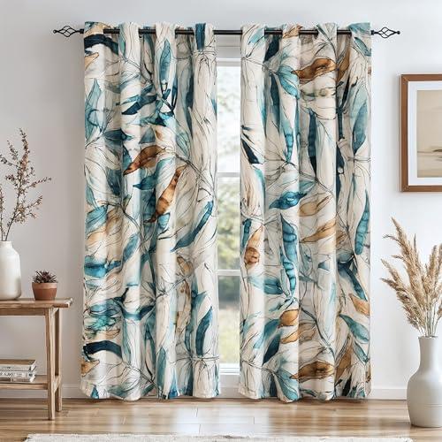 SUBRTEX Blackout Curtains 52Wx84L, Room Darkening Floral Curtains, Thermal Insulated 2 Panels Window Drapes, Boho Farmhouse Curtains for Living Room Bedroom Window Treatments, Blue