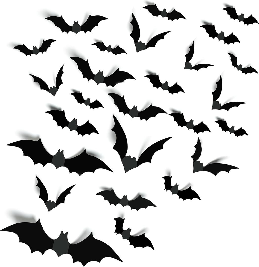 TDHDIKE Halloween Party Supplies & Decorations 140Pcs Realistic PVC 3D Black Scary Bat Wall Stickers for Creepy Home & Indoor Decor DIY Wall Decal Bathroom Decor