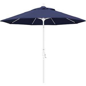 California Umbrella GSCUF908170-F09 9' Round Aluminum Pole Fiberglass Rib Market Patio Umbrella, White, Navy Blue, White Pole
