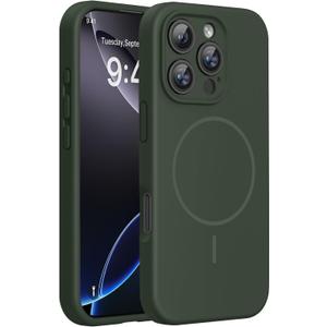 Miracase Magnetic for iPhone 16 Pro Max Case, [Soft Anti-Scratch Microfiber Lining], Compatible with MagSafe, Liquid Silicone Case Shockproof Drop Protection Phone Case for 16 ProMax,Dark Green