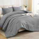 Litanika Queen Comforter Set Grey, 3 Pieces Lightweight Fluffy Solid Bedding Comforter Set, Down Alternative Comforter All Season Bed Set Gift Choice