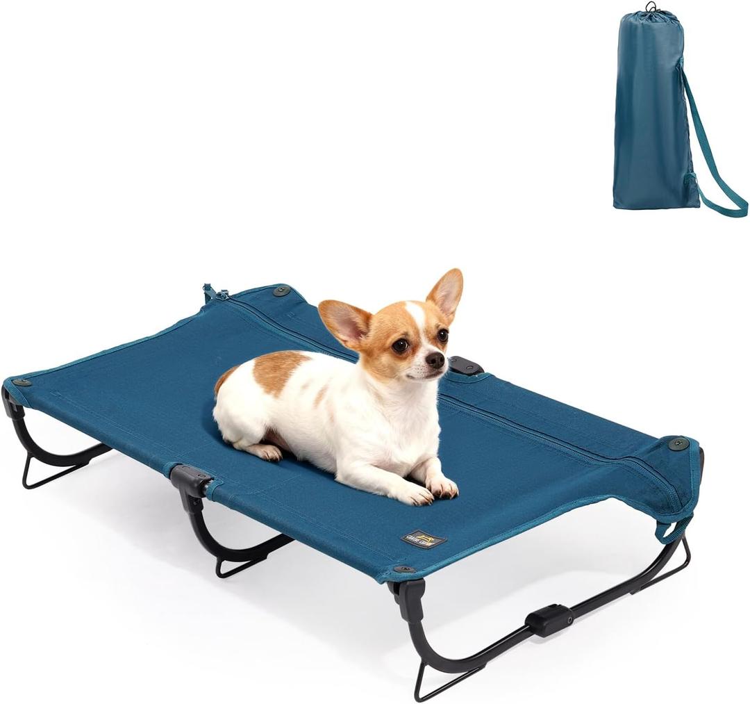CANINE CANYON Daisy Cot, Medium Foldable Elevated Dog Bed, Portable Raised Outdoor Folding Dog Cot, Cooling, Chew Proof, Waterproof, Heavy Duty Up to 160 Lbs for Camping/Home, Dark Blue, 32"x 19"x6"