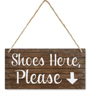 Wood Decor Sign Shoes Here Please Arrow Wood Door Sign Retro Wooden Public Decorative Hanging Sign For Home Door Fence Vintage Wall Plaques Decoration 12X6In