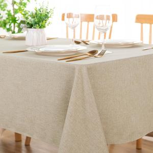 DWCN Rectangle Faux Linen Tablecloth - Textured Waterproof Spill-Proof Wrinkle and Stain Resistant Table Cloth Decorative Fabric Farmhouse Table Cover for Kitchen Dining Party, 52 x 70 Inch, Beige