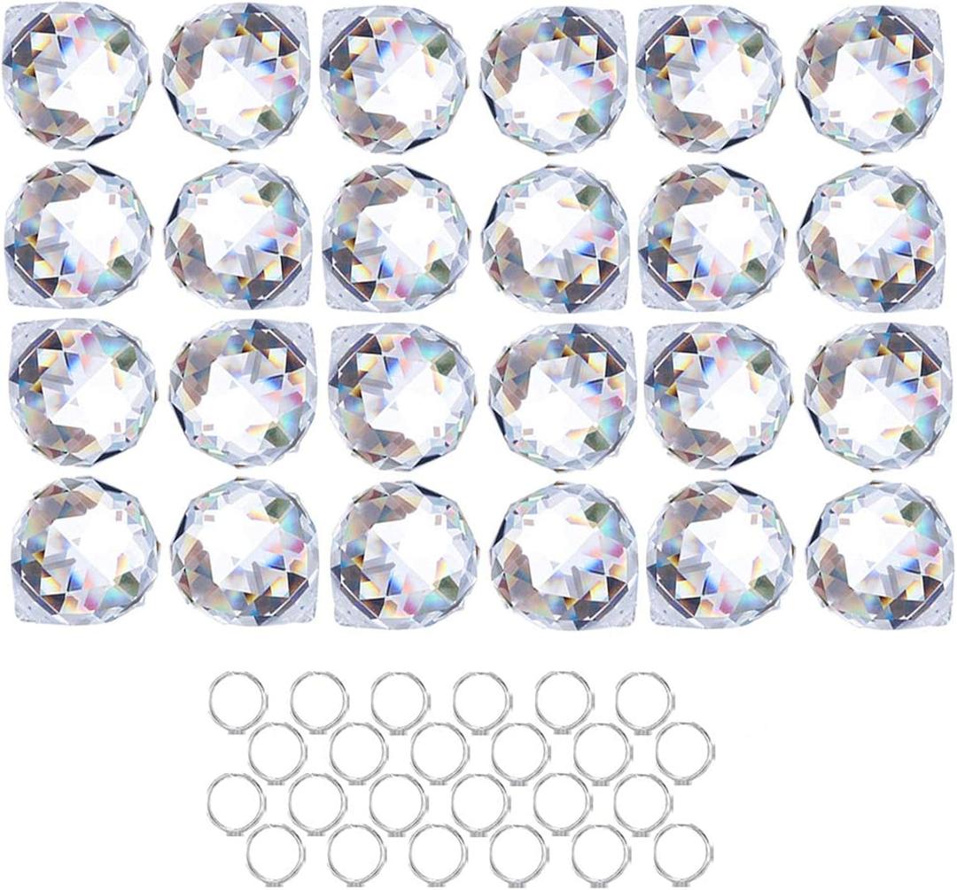 HDCRYSTALGIFTS Crystalsuncatcher 24pcs Clear Crystal Ball Prism Suncatcher Rainbow Pendants Maker, Hanging Crystals Prisms for Windows,20mm