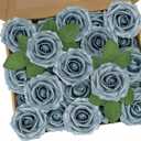 N&T NIETING Artificial Flowers with Stems, 25pcs Foam Roses Fake Flowers Perfect for DIY Wedding Bridal Bouquets Centerpieces Home Flower Arrangement Mother's Day Decoration, Dusty Blue Gray