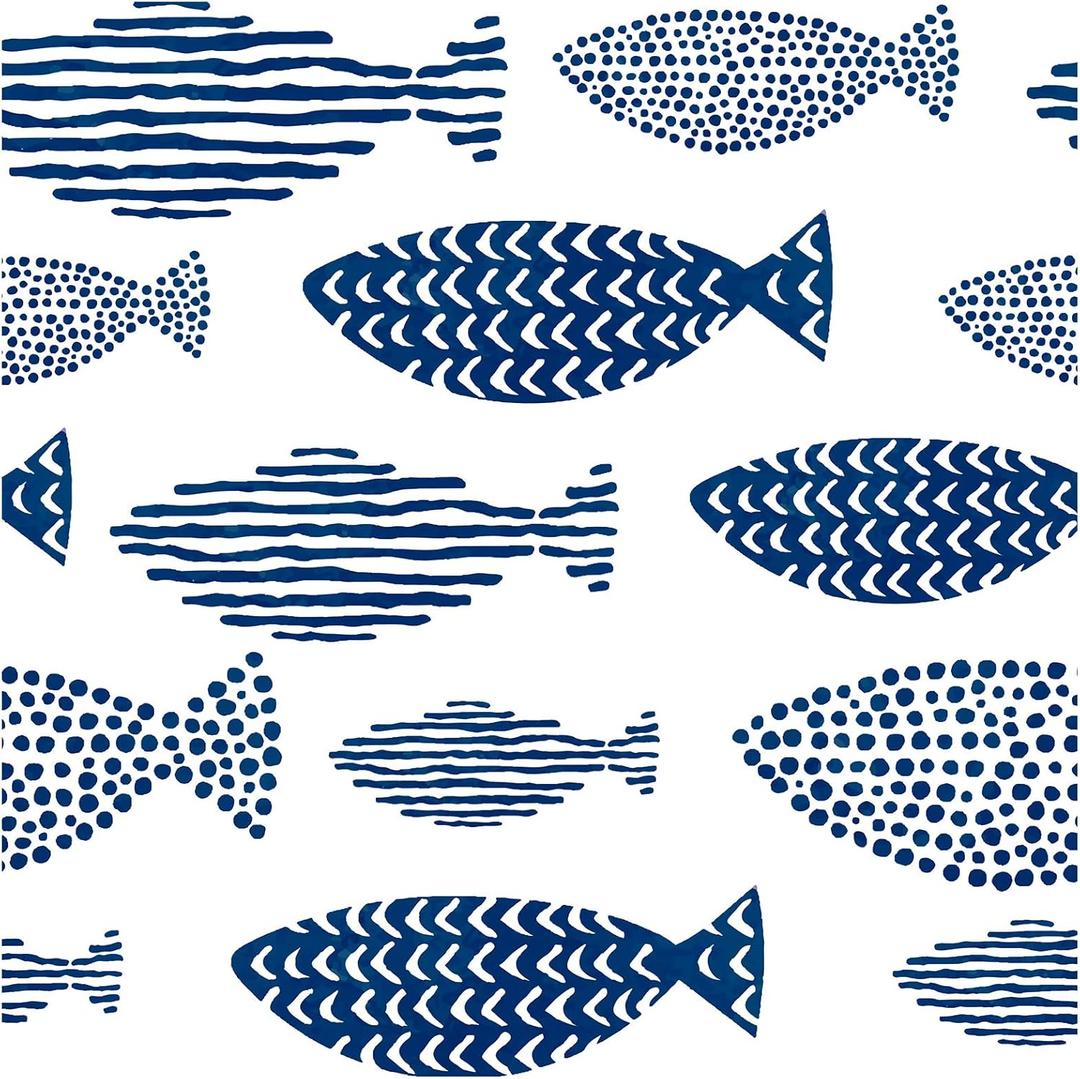 HAOKHOME Peel and Stick Wallpaper Coastal Fish Abstract Underwater World Trellis Navy Blue Removable Contact Paper for Home Bathroom Decorations 17.7in x 9.8ft