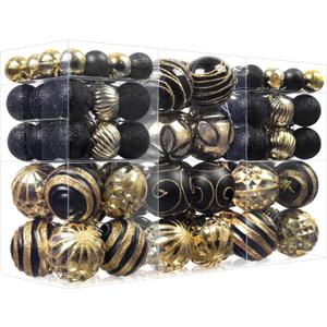 100Pcs Christmas Balls Ornaments Set, Shatterproof Christmas Decorations with Hand-held Gift Package for Xmas Tree/Holiday/Wedding/Holiday/Party Decor (Black & Gold)