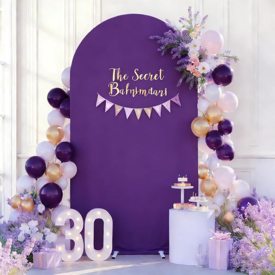 6.6FT Purple Arch Backdrop Cover,Spandex Fitted Wedding Arch Stand Covers Round Top Chiara Arch Covers Stretchy Backdrop for Birthday Party Wedding Ceremony Banquet Decoration