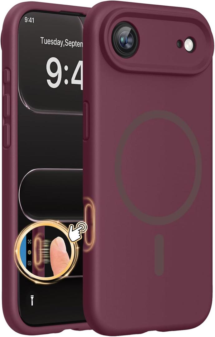 Miracase Magnetic for iPhone Air Case, Compatible with MagSafe, Integrated Silicone Camera Control Cover, 3.0mm Thicken Shockproof Drop Protection Phone Case for 17 Air,Red