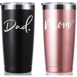 momocici Dad Mom 20 OZ Couple Tumbler.New Parents Gifts for Couples.Pregnancy Announcement Anniversary Parents to be Gift.Gifts for New Dad New Mom Mother's Day Father's Day.(Rose Gold&Black)