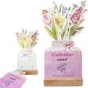 2 x Small Desk Calendar 2026-2027 Flower Calendar 2026 12 Months Floral Desktop Calendar - Mini Standing Flip Decorative Flower Calendar for Home, Office and Desk Accessories