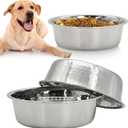 Fhiny 3 Pack Hammered Stainless Steel Dog Bowls, 8 Cups/64 Oz Premium Metal Puppy Feeder Bowl Set for Raised Feeding Station Basic Kitten Food & Water Dishes for Small & Medium Pets Dishwasher Safe (8.5 Outer Dia)