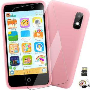 MINIBEAR Kids Toy Smartphone, 3.97" Toddler Dual Camera Learning Toys, 201+ Educational Games Play Phone No WiFi for Girls Boys 312 Christmas Birthday Gifts with 32g SD Card (Pink)