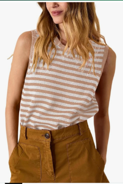 Hongsui Women's Striped Color Block Sweater Vest Ribbed Knit Tank Tops Oversized Crewneck Pullover, XS