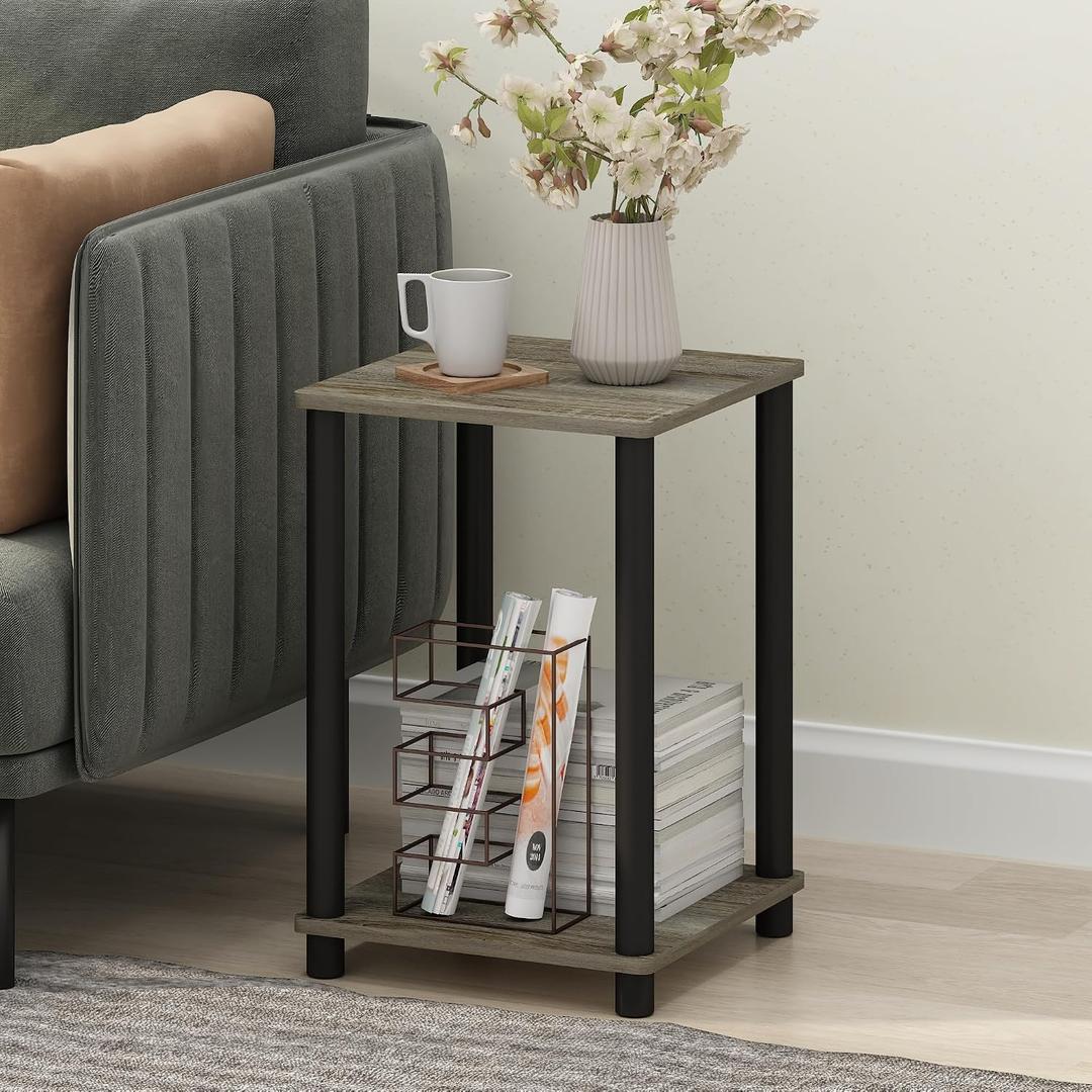 Furinno Modern Toolless 2-Tier Side Table, Open Shelf, Grey Oak
Square, Rounded Corner, End Table, Night Stand, Bedside Table, for Living Room, Bedroom