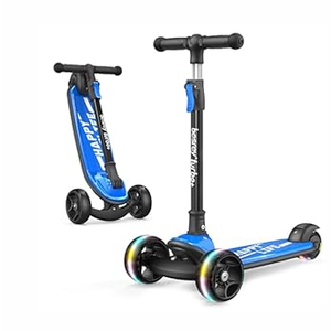 Besrey Kick Scooter for Kids Ages 3-10, 3-Wheel Folding Scooter with Adjustable Height, LED Light Wheels, Extra Wide Deck for Outdoor Activities