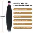 Braiding Hair Pre Stretched 26 Inches 8 Packs Black Braiding Hair Professional Itch Free Synthetic Hair Braids Yaki Texture Hair Extensions Braiding for Women (Black)