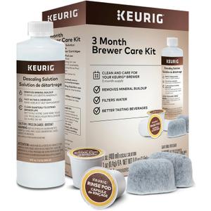 Keurig 3-Month Brewer Maintenance Kit Includes Descaling Solution, Water Filter Cartridges & Rinse Pods, Compatible Classic/1.0 & 2.0 K-Cup Coffee Makers, 