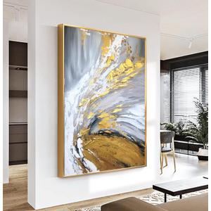 Framed Gold Oil Painting for Living Room,Hand Painted Abstract Canvas Wall Art for Bedroom,3D Modern Art Canvas Pictures Office Kitchen Home Dcor 30x44 inches