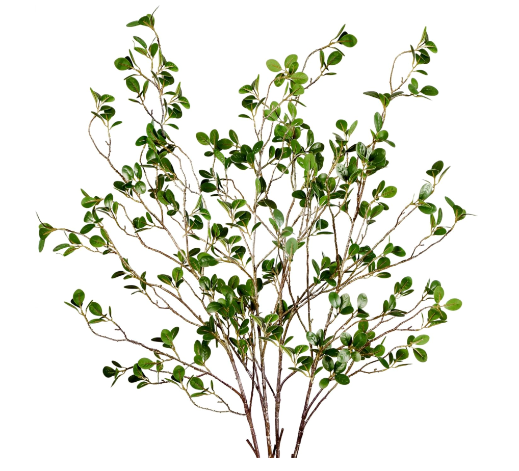 Sggvecsy 43’’ 5Pcs Artificial Ficus Branches Faux Leaf Spray Green Eucalyptus Branches Artificial Greenery Stems Fake Ficus Twig Plants for Home Office Wedding Vase Filler Shop Decoration