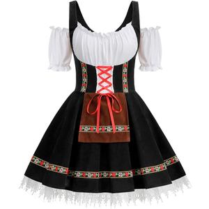 Womens Oktoberfest Costume, Velvet German Bavarian Dress for Halloween Carnival L