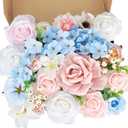 Artificial Flowers Combo Box, 39PCS Fake Flowers, Silk Flower Mix with Wire Stem, DIY Wedding Bridal Bouquet for Arrangement, Shower Party Home Dcor, Soft Pastel Mix
