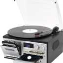 9 in 1 Record Player with 3-Speed Turntable, Bluetooth, AM/FM Radio, USB/SD/MMC, CD/Cassette Playback, Remote Control, Aux Input, and Headphone Jack