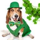 Lionheart glory St.Patrick's Day Dog Collar-Lucky Clover Shamrock Dog Bow Collar for Medium Dogs Spring Green Trefoil Collars with Bowtie Adjustable Heavy-Duty Puppy Collars Pet Gift Girl Boy