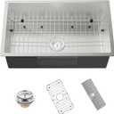 Kitchen Sink, 30x18 Inch Stainless Steel Drop In Kitchen Sink Modern Undermount Single Bowl Kitchen Sink Gift Combo-SS Grid,Silicon Mat,Drain Strainer Set Compatibility With Various Kitchen, Small