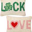 1 Pcs St. Patrick's Day Pillow Wool Valentine's Day Clover 8 x 12 Inch Double Sided Pillow Luck Shamrock Love Hearts Embroidery St Patricks Gift for Home Bedroom Sofa Festivals Decor