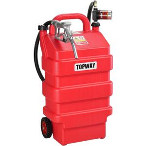 TOPWAY 16 Gallon Portable Fuel Gas Tank Container Caddy with 12V DC Electric Gasoline Diesel Fuel Self-priming Transfer Pump for Cars, Lawn Mowers, ATVs, Boats & More